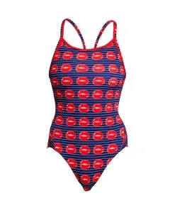 Funkita Ladies Diamond Back One Piece Lip Service -Swimming Race Suits Shop FS11L LIP SERVICE 013