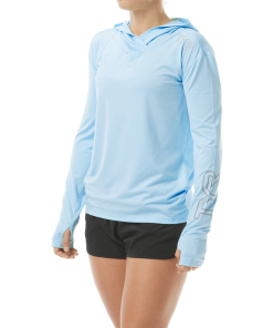 TYR Womens SunDefense Sky Blue Hooded Long Sleeve Shirt