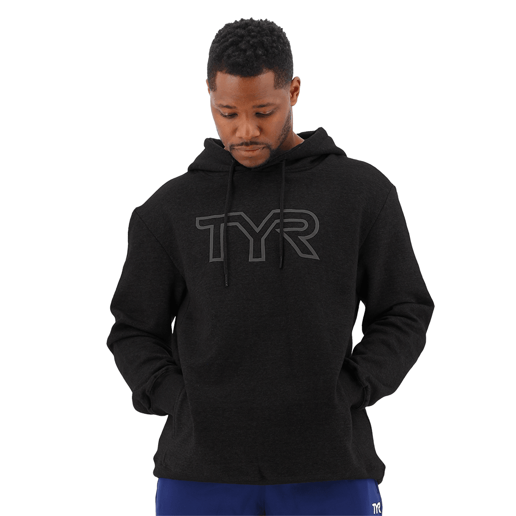 TYR Men Big Outline Logo Hoodie Black/Silver 1 TYR Men Big Outline Logo Hoodie Black/Silver