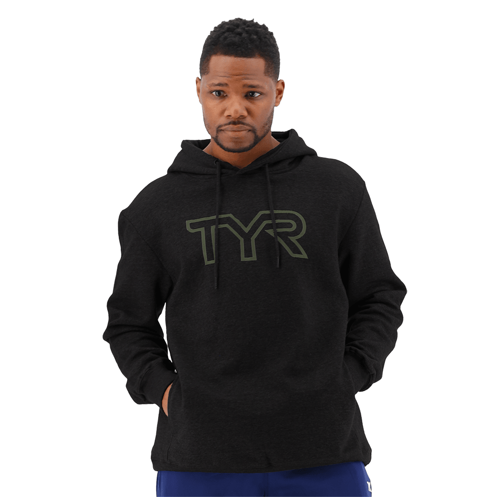 TYR Men Big Outline Logo Hoodie Black/Silver 3 TYR Men Big Outline Logo Hoodie Black/Silver - Image 3
