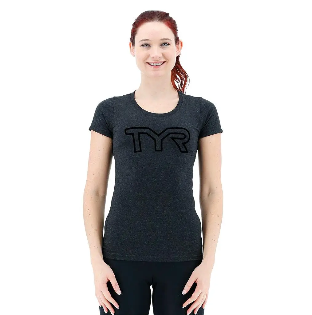 TYR Womens Charcoal/Black Big Outline T-Shirt 1 TYR Womens Charcoal/Black Big Outline T-Shirt