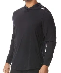 TYR Mens Hooded SunDefense Black Long Sleeve Shirt
