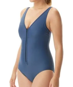 TYR Women's Solid V-Neck Zip Controlfit Swimsuit